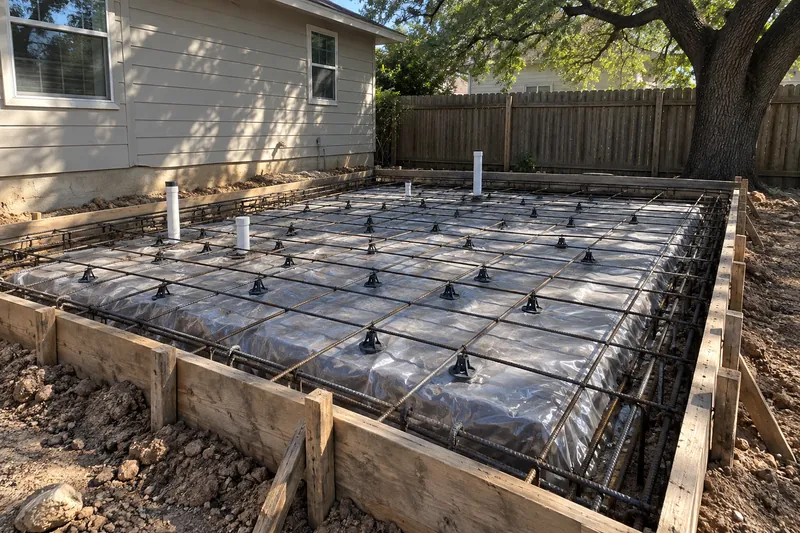 Formed slab for a small backyard cottage behind a house