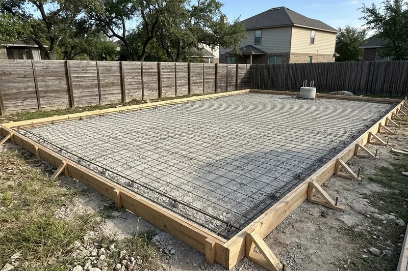 Welded wire mesh and edge bars set inside court slab forms