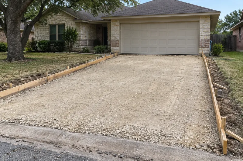 Old driveway removed, with the base graded and new forms in place