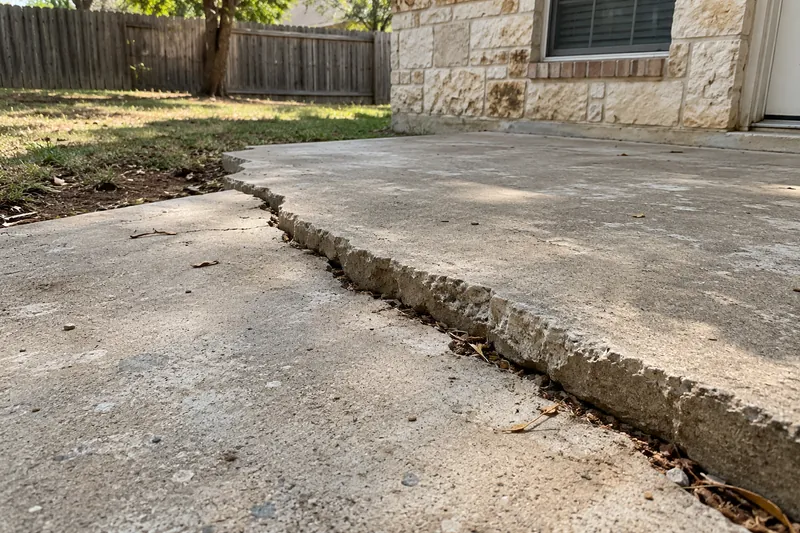 Patio slab cracked and heaved by shifting soil