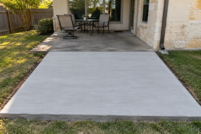 New concrete patio extension poured against an older patio slab