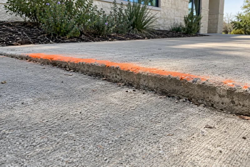 Raised walkway joint marked with orange safety paint